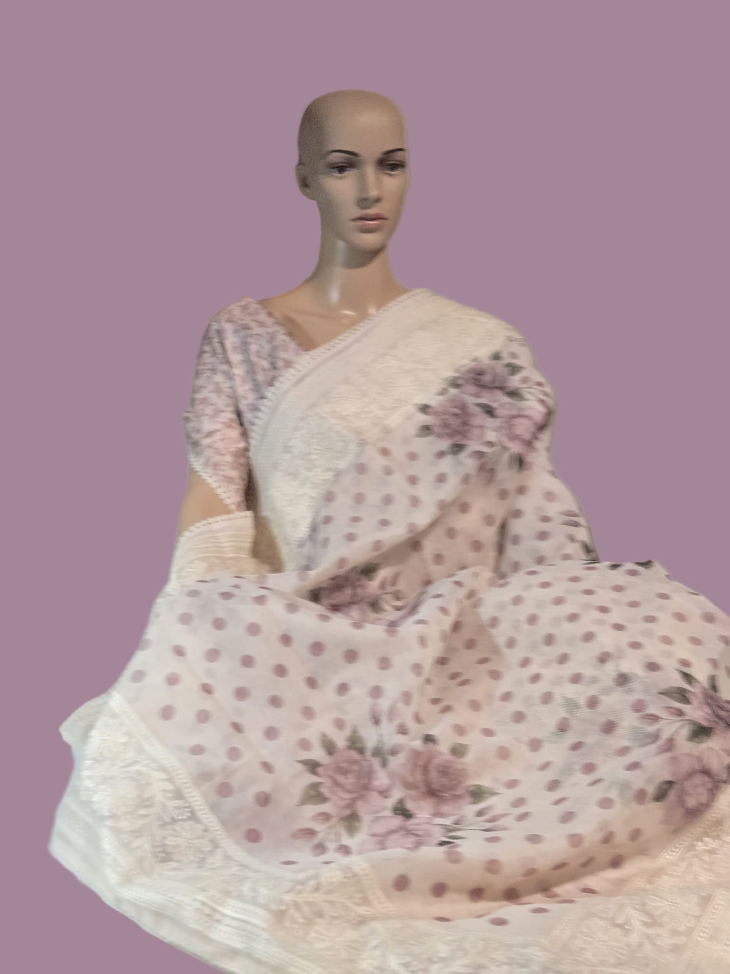 Exclusive Sarees buy from USA Silk Kota Saree with Floral Body & Lucknow Work Border – Summer Exclusive Collection Buy from USA