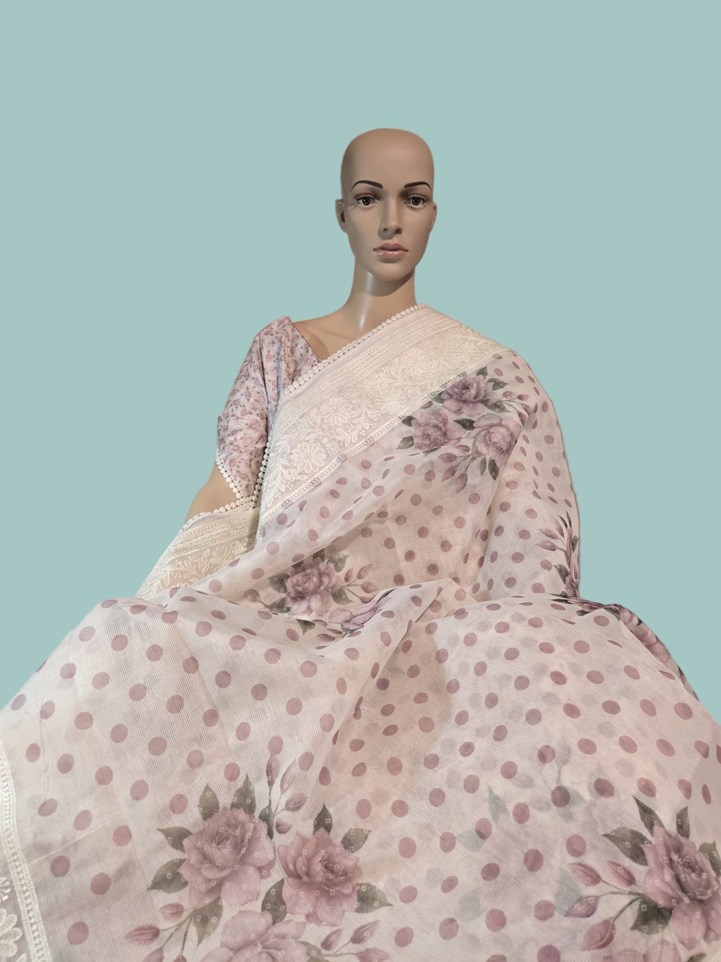 Exclusive Sarees buy from USA Silk Kota Saree with Floral Body & Lucknow Work Border – Summer Exclusive Collection Buy from USA