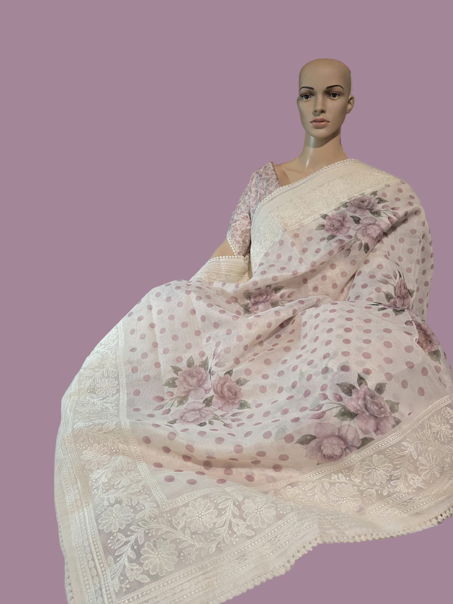 Exclusive Sarees buy from USA Silk Kota Saree with Floral Body & Lucknow Work Border – Summer Exclusive Collection Buy from USA