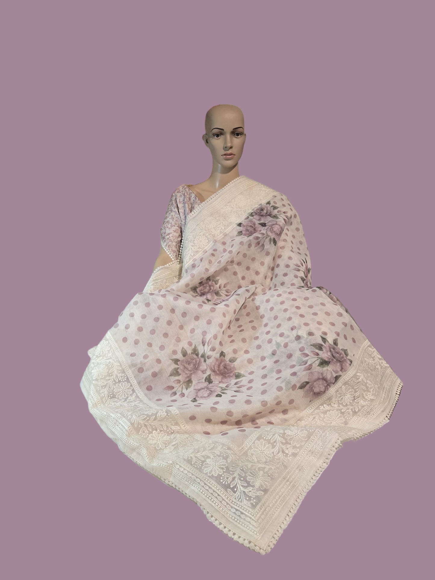 Exclusive Sarees buy from USA Silk Kota Saree with Floral Body & Lucknow Work Border – Summer Exclusive Collection Buy from USA
