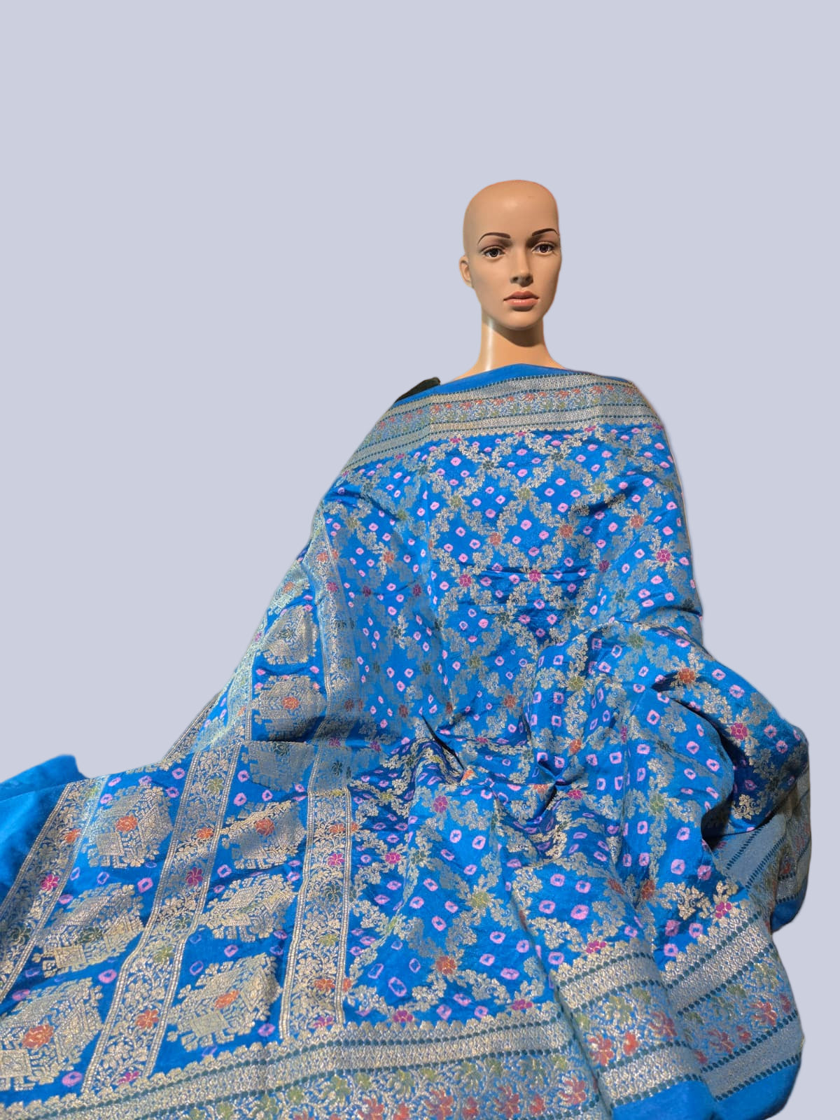 Banarasi Bandhni Pure Soft Dupion Silk Saree | Gharchola Zari Work | Handcrafted Design | Buy Soft Silk Saree from USA