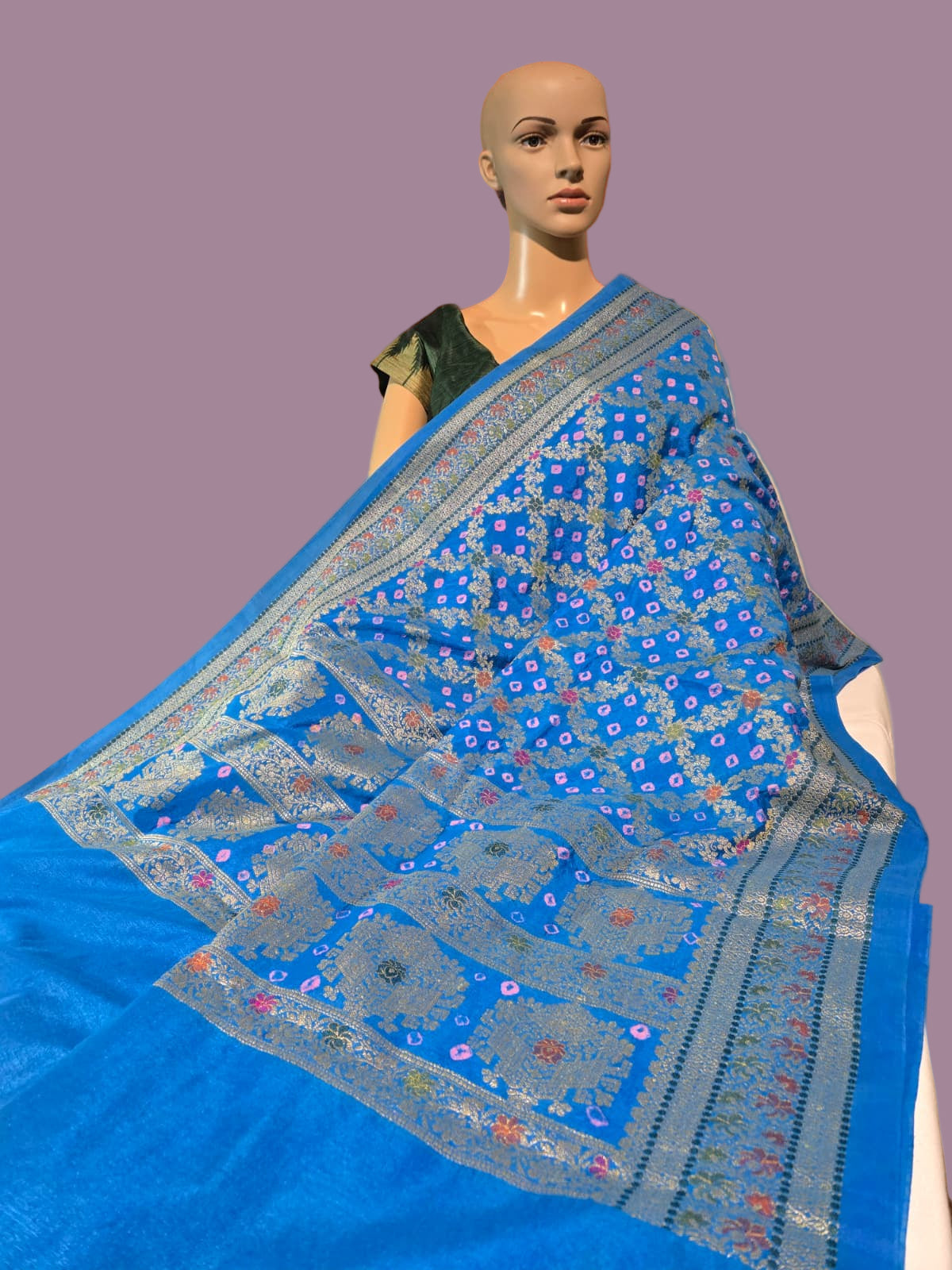 Banarasi Bandhni Pure Soft Dupion Silk Saree | Gharchola Zari Work | Handcrafted Design | Buy Soft Silk Saree from USA