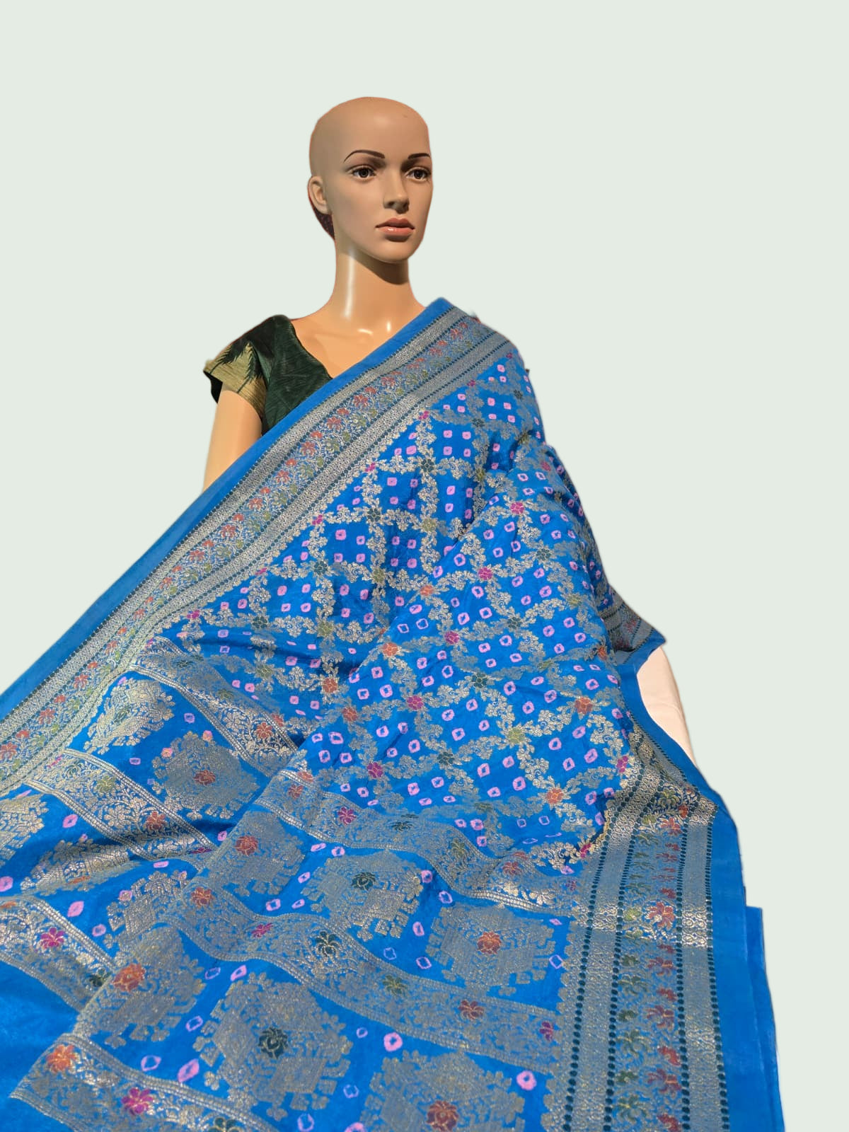 Banarasi Bandhni Pure Soft Dupion Silk Saree | Gharchola Zari Work | Handcrafted Design | Buy Soft Silk Saree from USA