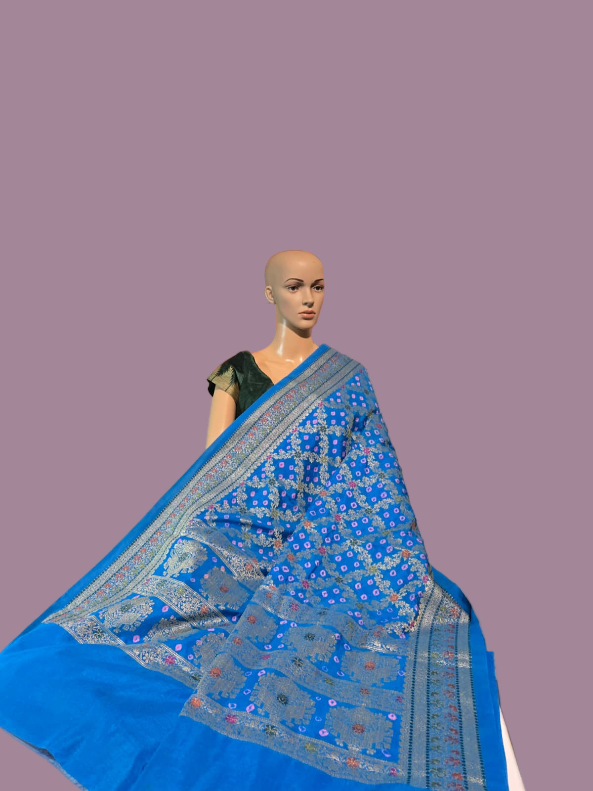 Banarasi Bandhni Pure Soft Dupion Silk Saree | Gharchola Zari Work | Handcrafted Design | Buy Soft Silk Saree from USA