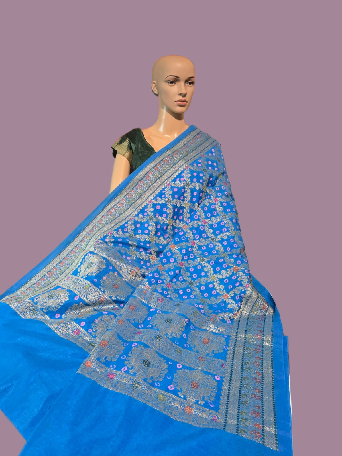 Banarasi Bandhni Pure Soft Dupion Silk Saree | Gharchola Zari Work | Handcrafted Design | Buy Soft Silk Saree from USA