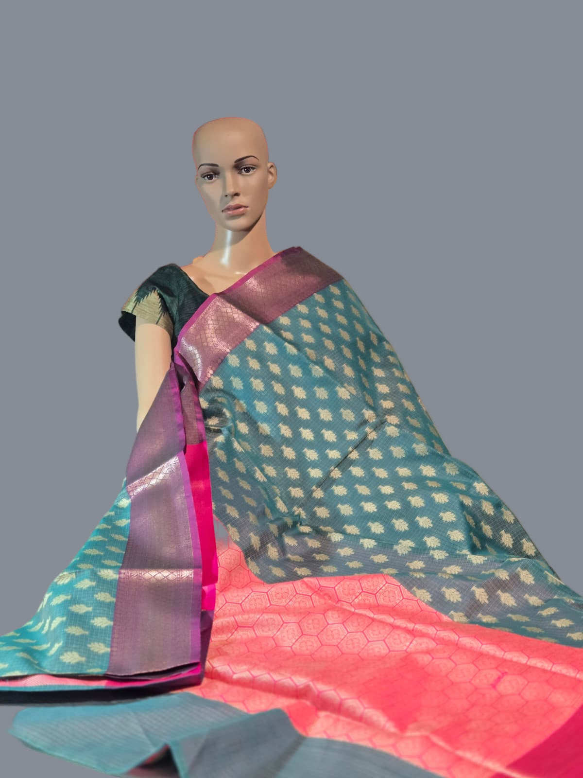Banaras  Chanderi Kota Very Soft Silk Saree | Allover Zari Buti & Zari Border | Elegant Handwoven Saree Blue