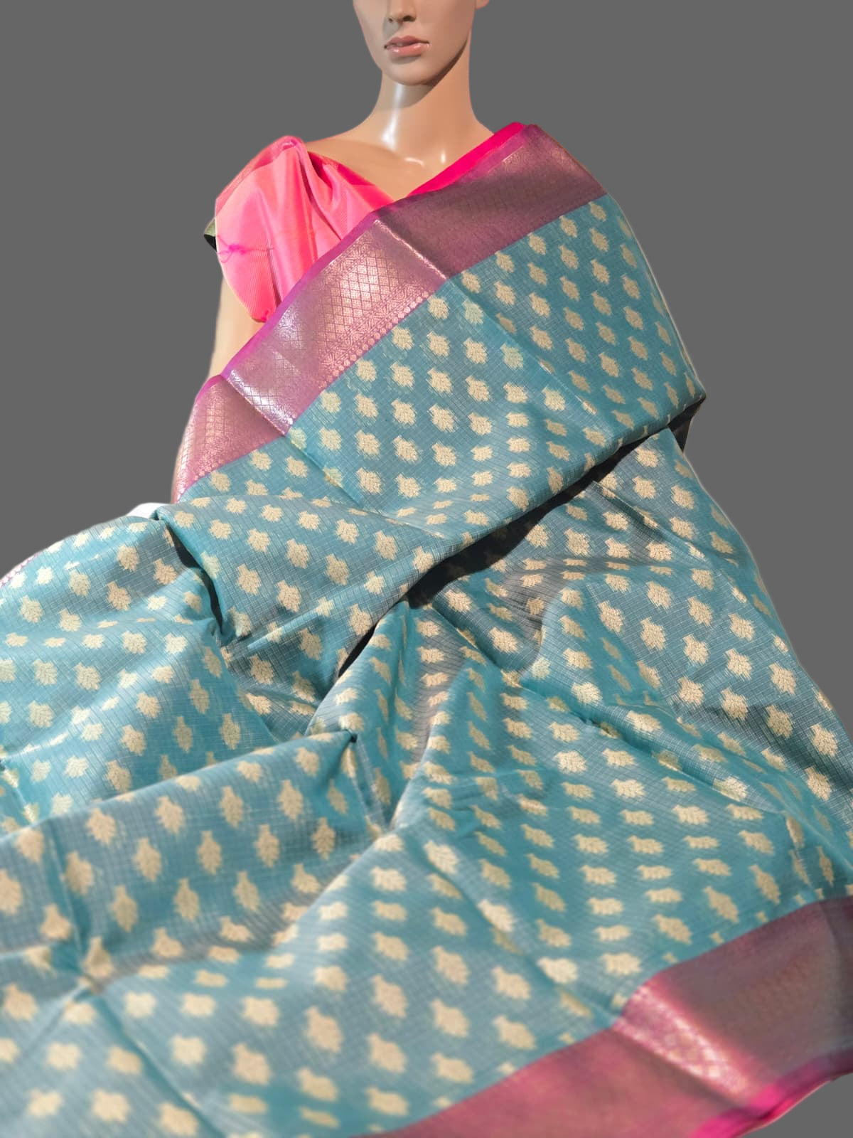 Banaras  Chanderi Kota Very Soft Silk Saree | Allover Zari Buti & Zari Border | Elegant Handwoven Saree Blue