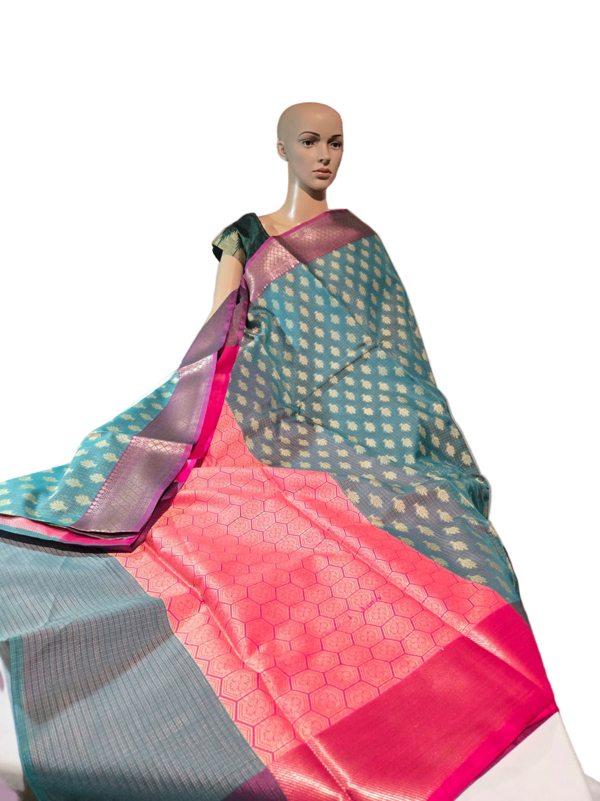 Banaras  Chanderi Kota Very Soft Silk Saree | Allover Zari Buti & Zari Border | Elegant Handwoven Saree Blue