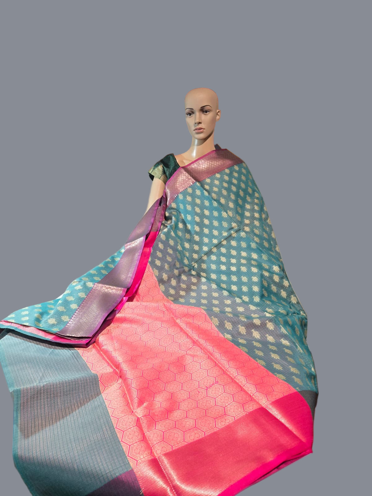 Banaras  Chanderi Kota Very Soft Silk Saree | Allover Zari Buti & Zari Border | Elegant Handwoven Saree Blue