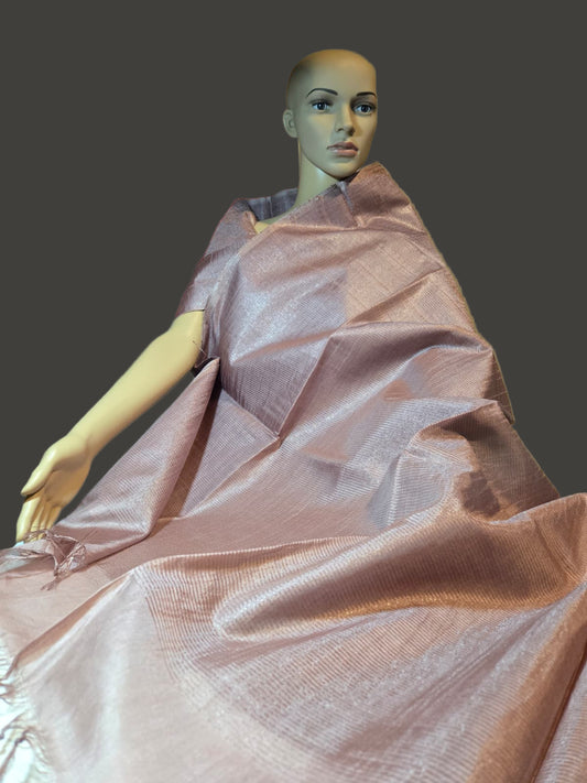 Allover Kanta Stitch  Elegant Tussar Silk Saree USA in Onion Color| Handcrafted Soft Silk Saree | Pastel Silk Saree for Wedding & Festive Wear