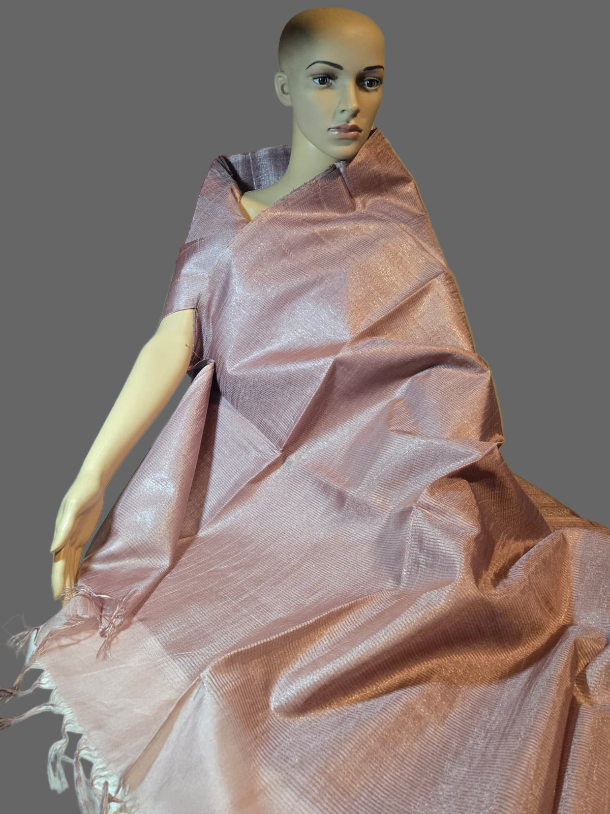 Allover Kanta Stitch  Elegant Tussar Silk Saree USA in Onion Color| Handcrafted Soft Silk Saree | Pastel Silk Saree for Wedding & Festive Wear