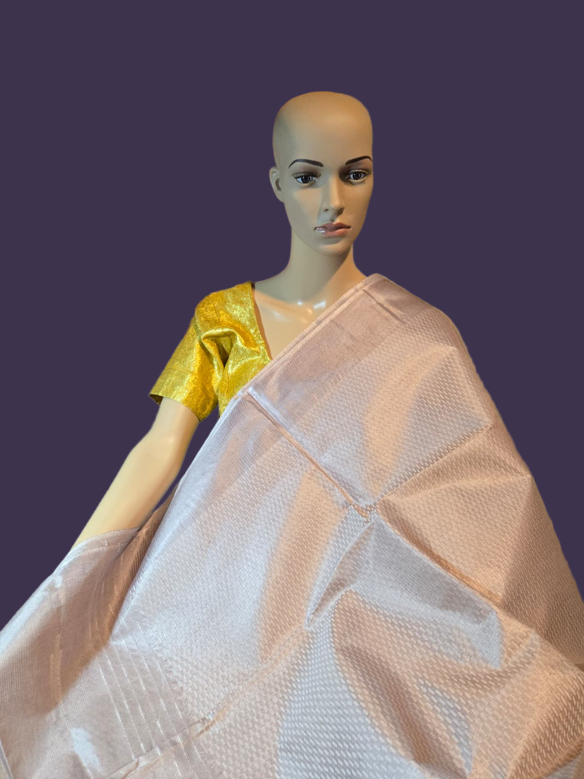 Allover Stitch Elegant Tussar Silk Saree Ship from USA in Light Lavender | Pure Tussar Silk Saree | Pastel Color Silk Saree for Wedding & Festive Wear