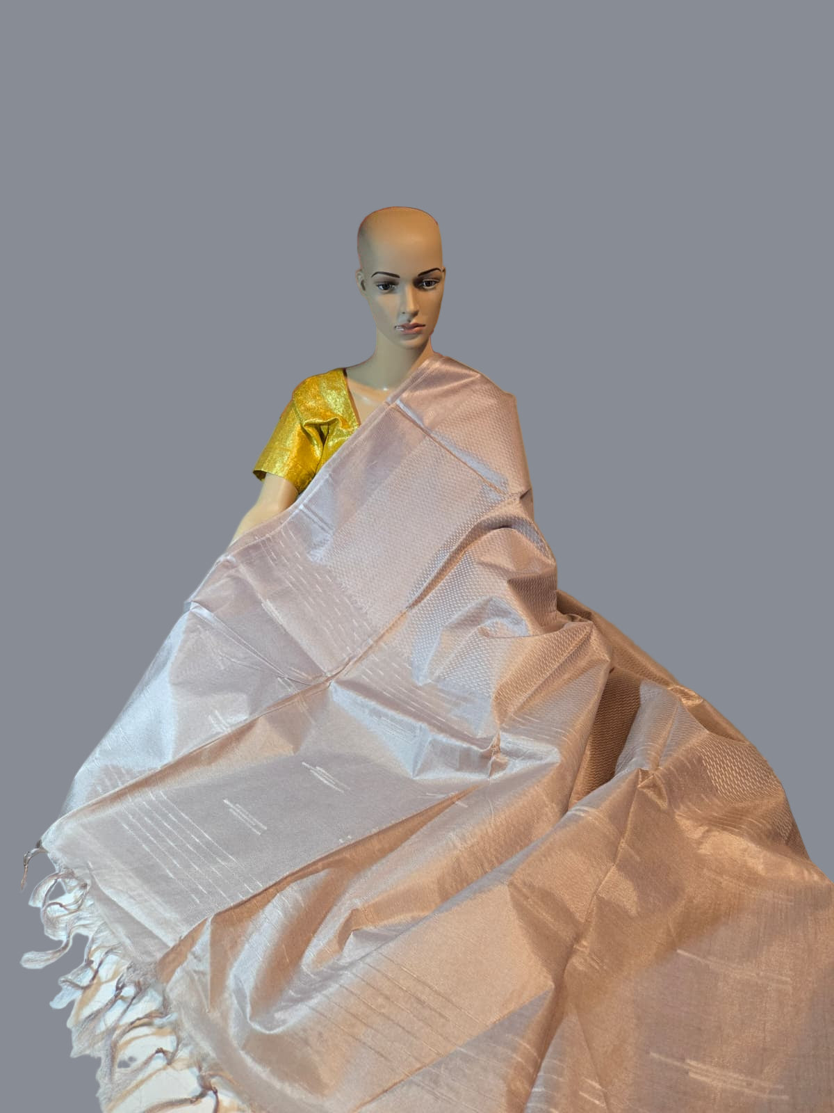 Allover Stitch Elegant Tussar Silk Saree Ship from USA in Light Lavender | Pure Tussar Silk Saree | Pastel Color Silk Saree for Wedding & Festive Wear