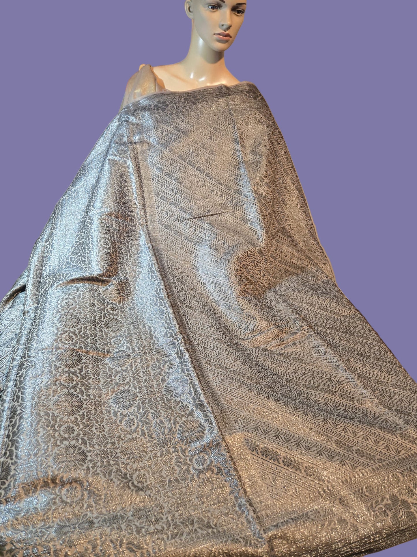 Light Grey Soft Georgette Banarasi Silk Saree beautiful work all over body