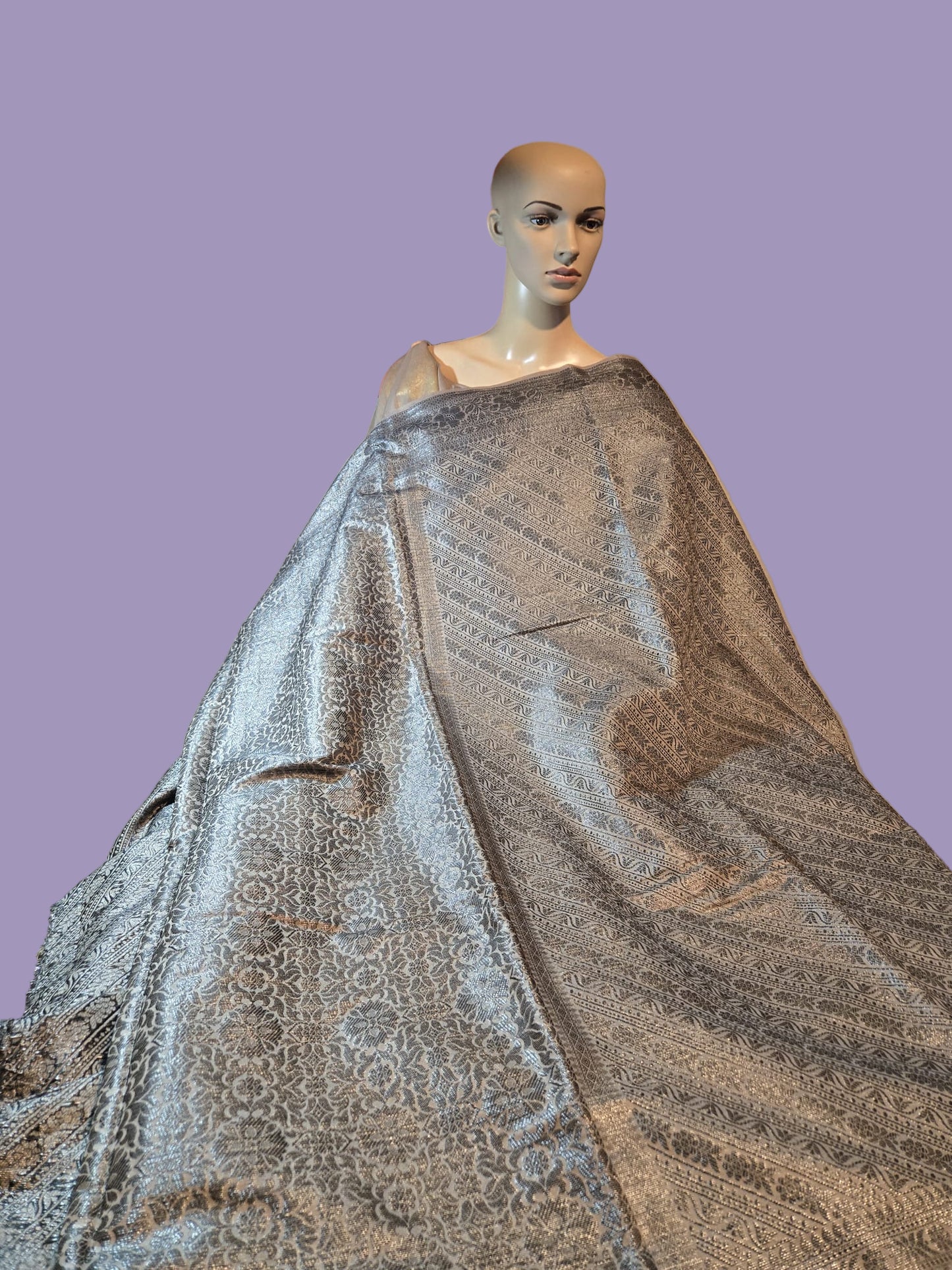 Light Grey Soft Georgette Banarasi Silk Saree beautiful work all over body