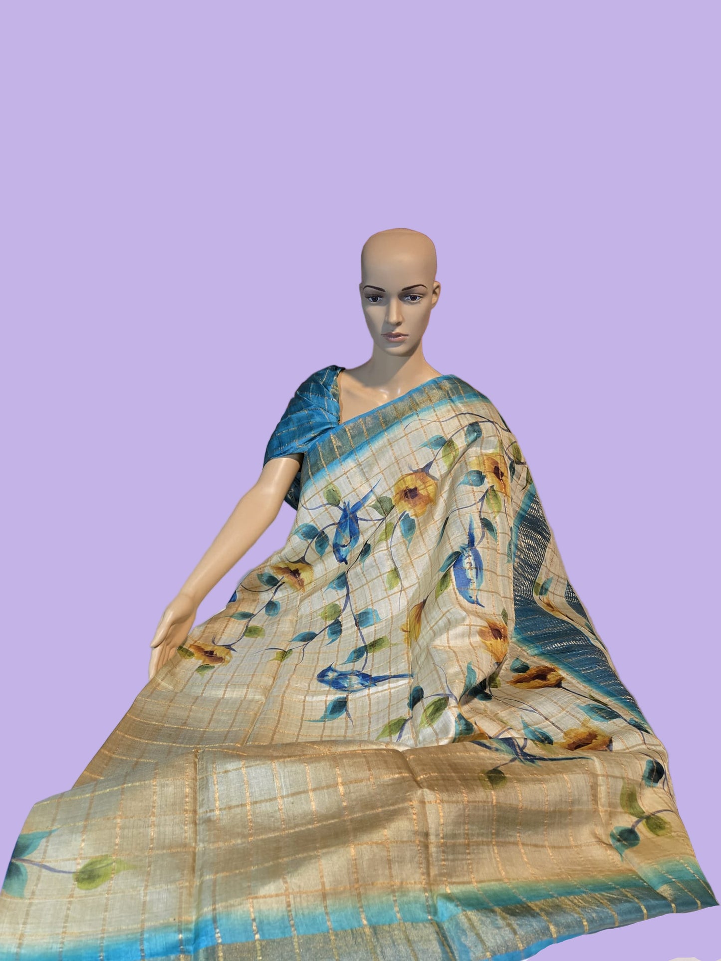 Pure Gachi Tussar Handloom Silk Saree Shipping from USA Blue with Silk Mark