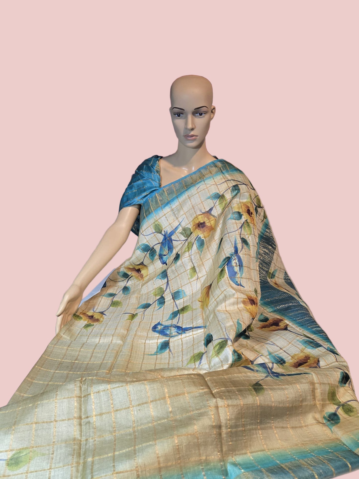 Pure Gachi Tussar Handloom Silk Saree Shipping from USA Blue with Silk Mark