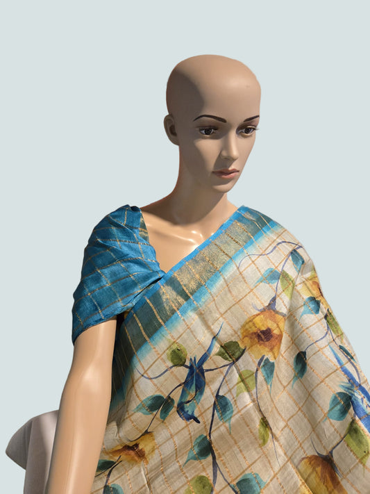 Pure Gachi Tussar Handloom Silk Saree Shipping from USA Blue with Silk Mark
