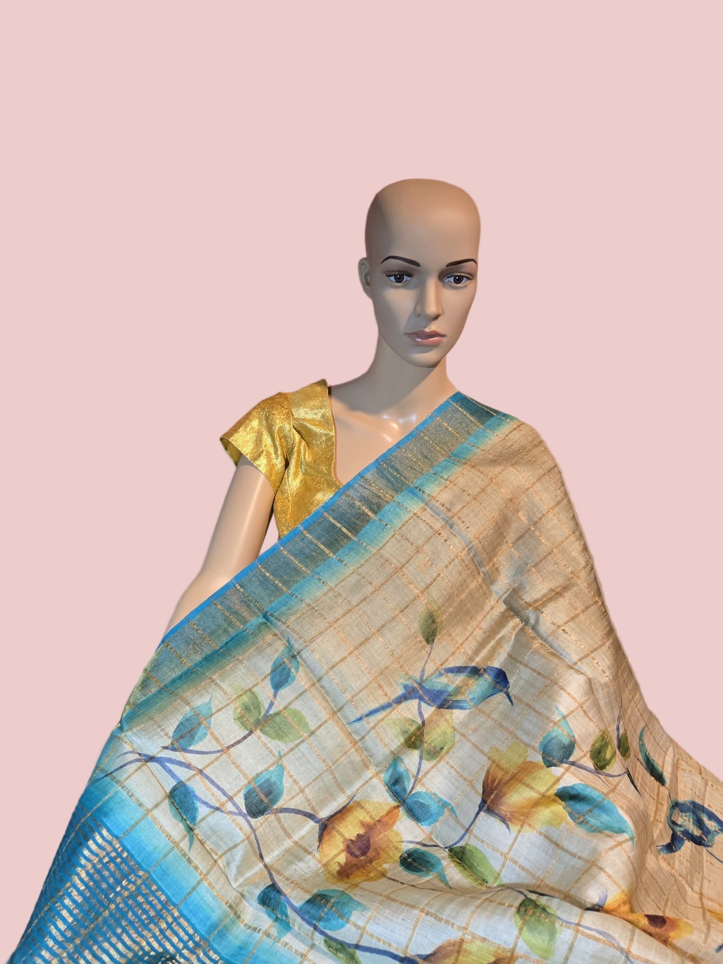Pure Gachi Tussar Handloom Silk Saree Shipping from USA Blue with Silk Mark