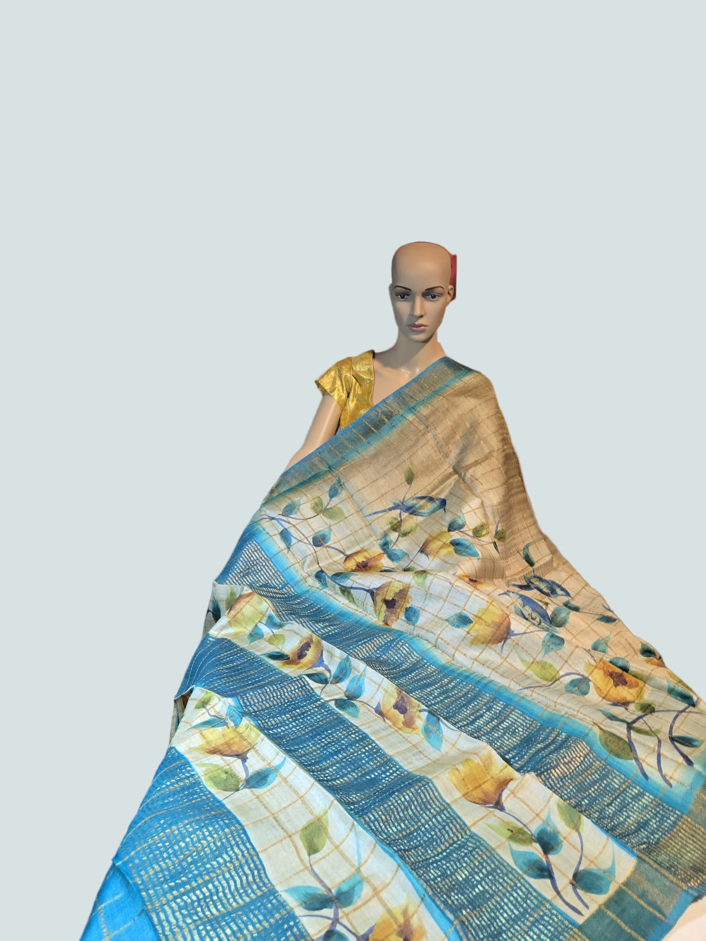 Pure Gachi Tussar Handloom Silk Saree Shipping from USA Blue with Silk Mark