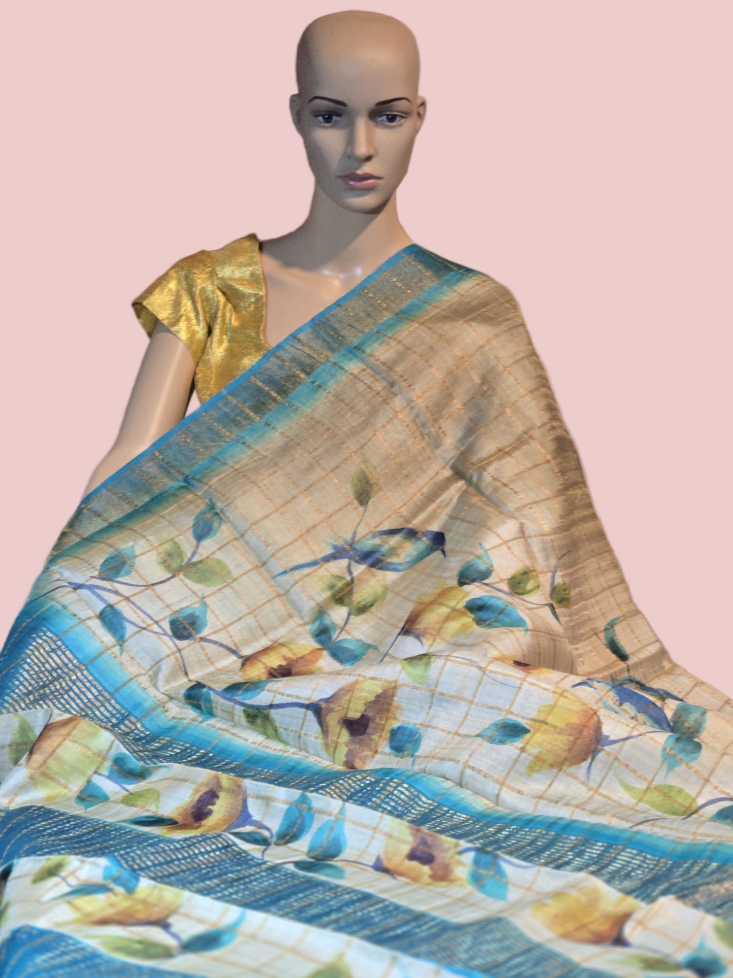 Pure Gachi Tussar Handloom Silk Saree Shipping from USA Blue with Silk Mark