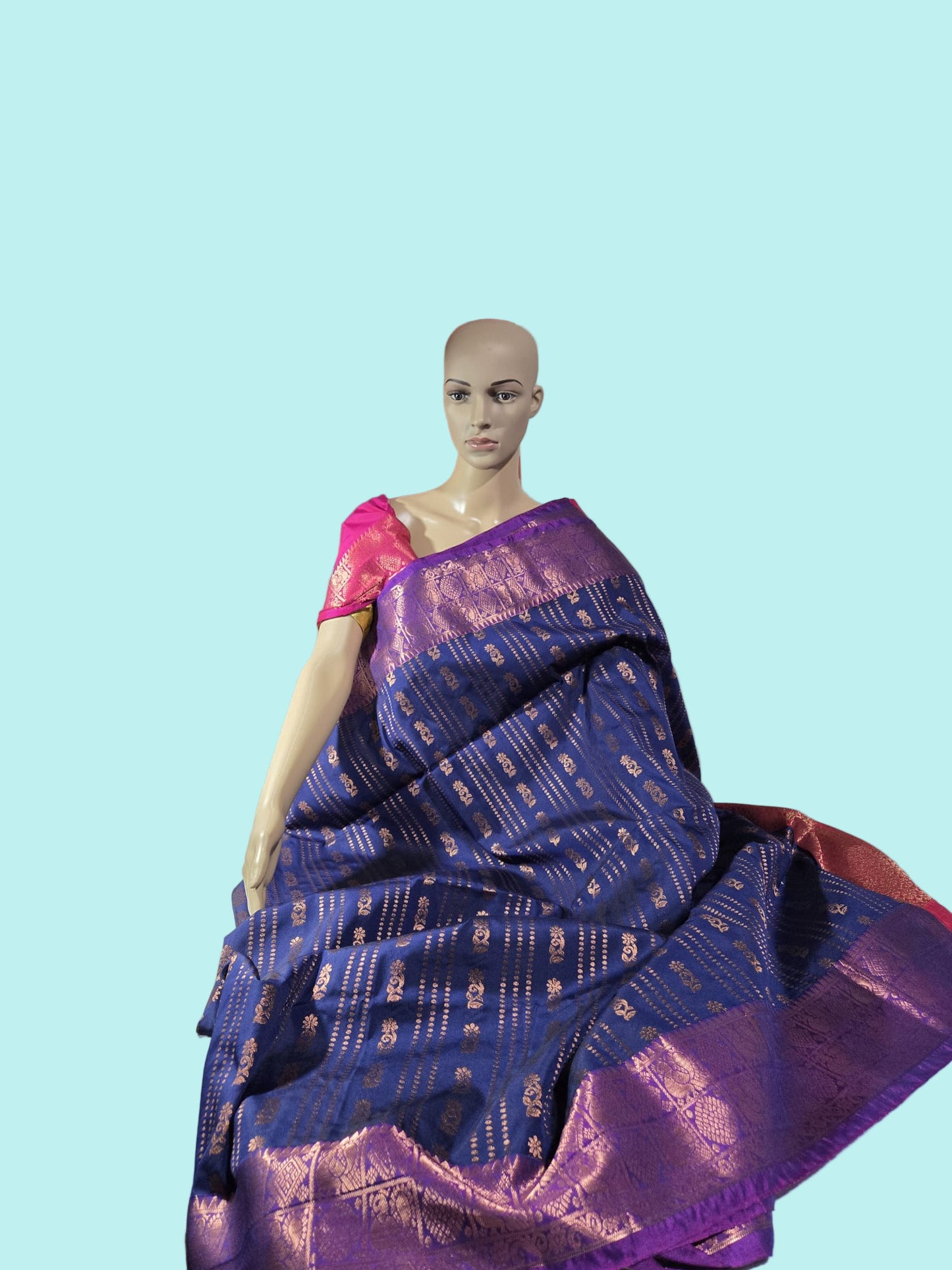 Elegant Semi Kanjeevaram Soft Silk Saree | Buttis Work & Contrast Pallu Online