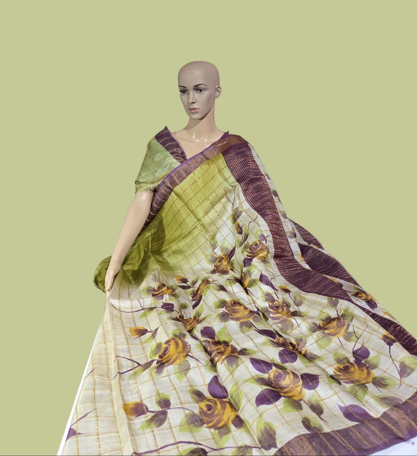 Buy Pure Tussar Gacchi Handloom Silk Saree Buy Saree from USA Green with Silk Mark