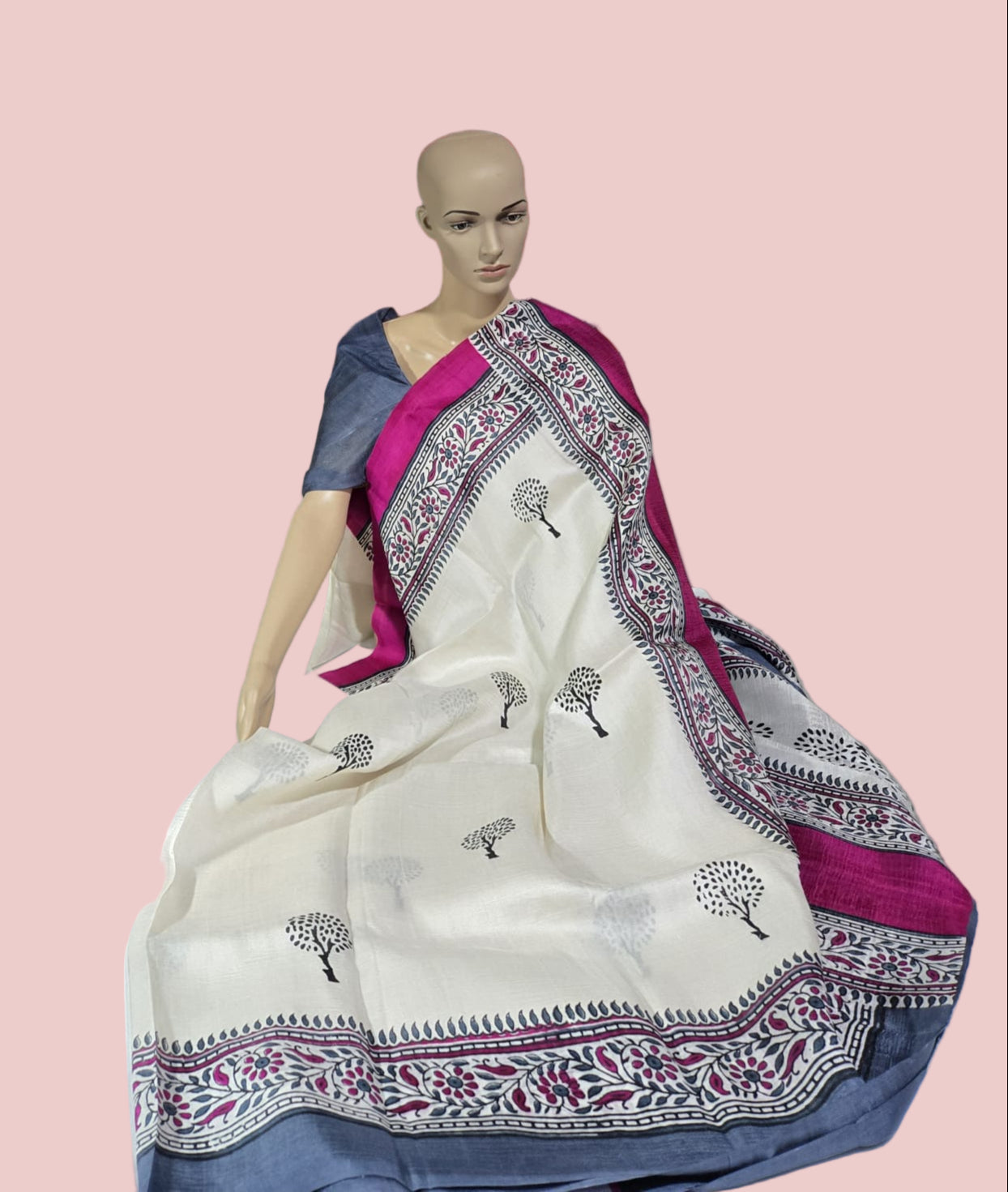 Pure Jari Tussar Silk Saree with blouse piece and double shade border with Silk Mark