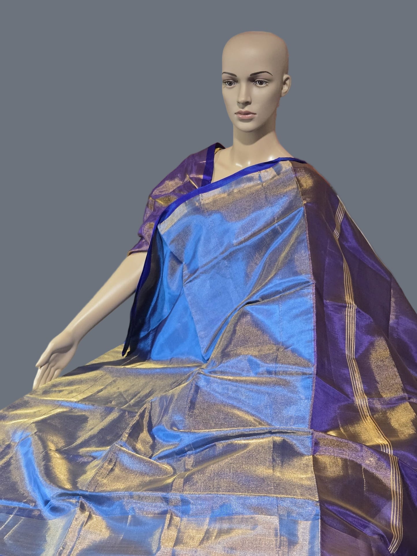 Tissue Silk Saree Handloom Pattu Saree with Dark Blue Blouse