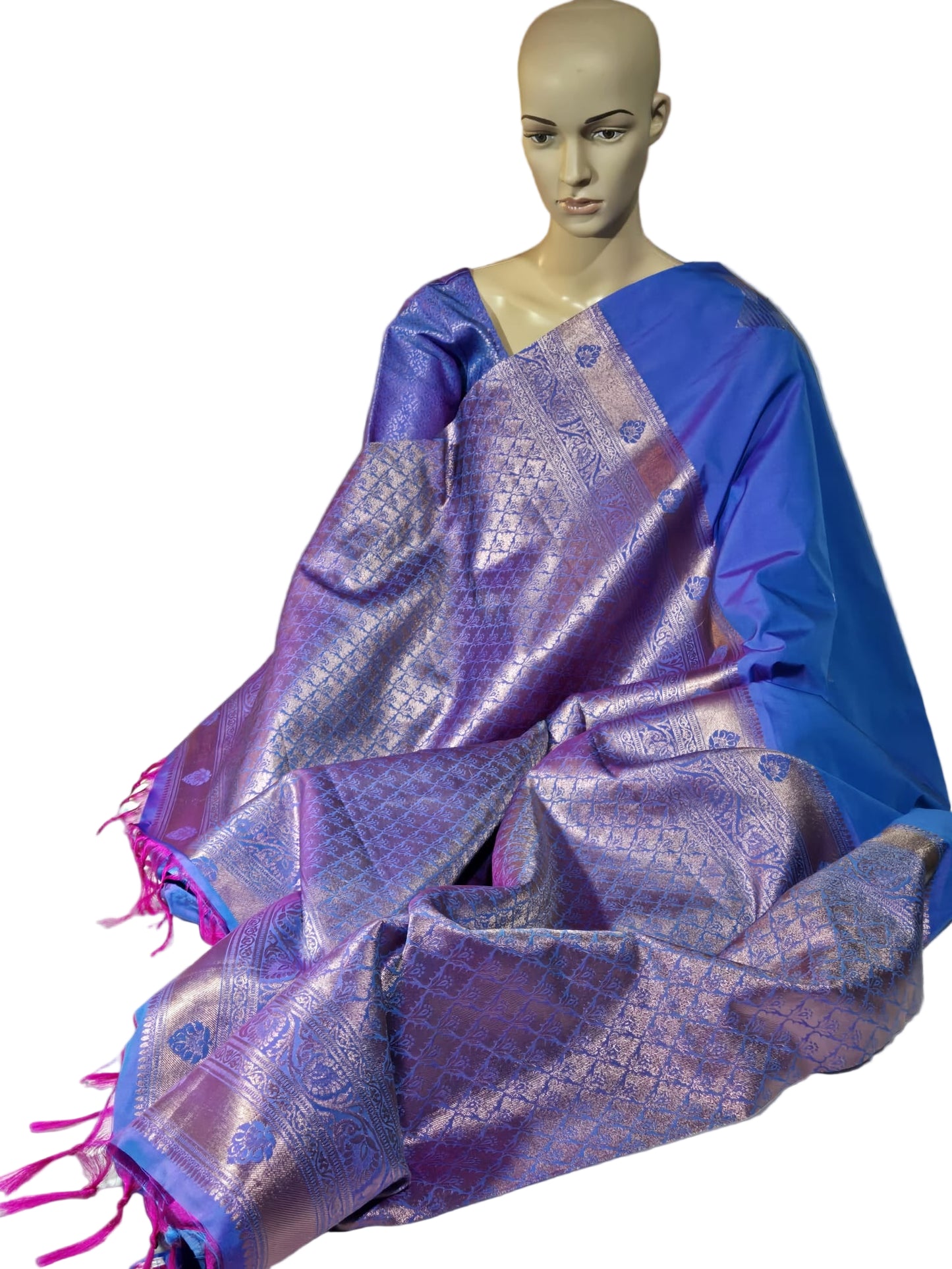 Semi Kanjeevaram Soft Silk Saree with Stitched Brocade Blouse – Elegant Traditional Wear Shipping from USA