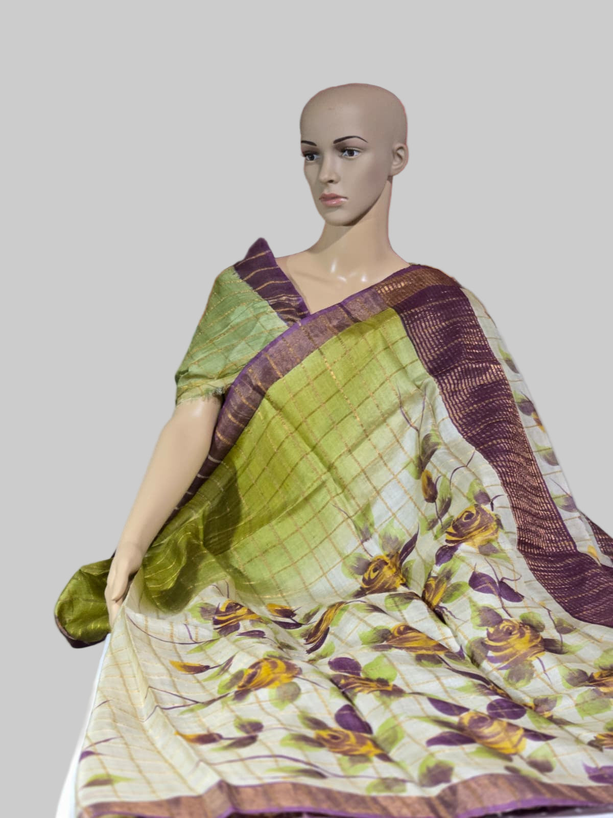 Buy Pure Tussar Gacchi Handloom Silk Saree Buy Saree from USA Green with Silk Mark