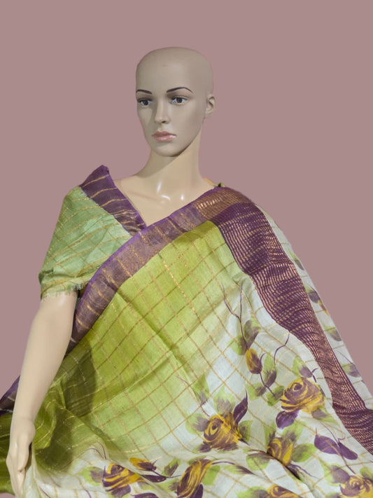 Buy Pure Tussar Gacchi Handloom Silk Saree Buy Saree from USA Green with Silk Mark