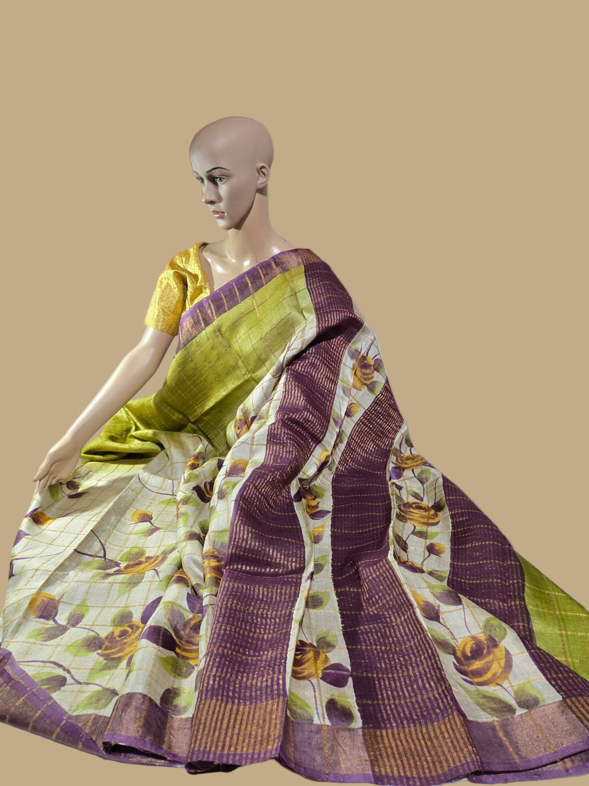 Buy Pure Tussar Gacchi Handloom Silk Saree Buy Saree from USA Green with Silk Mark