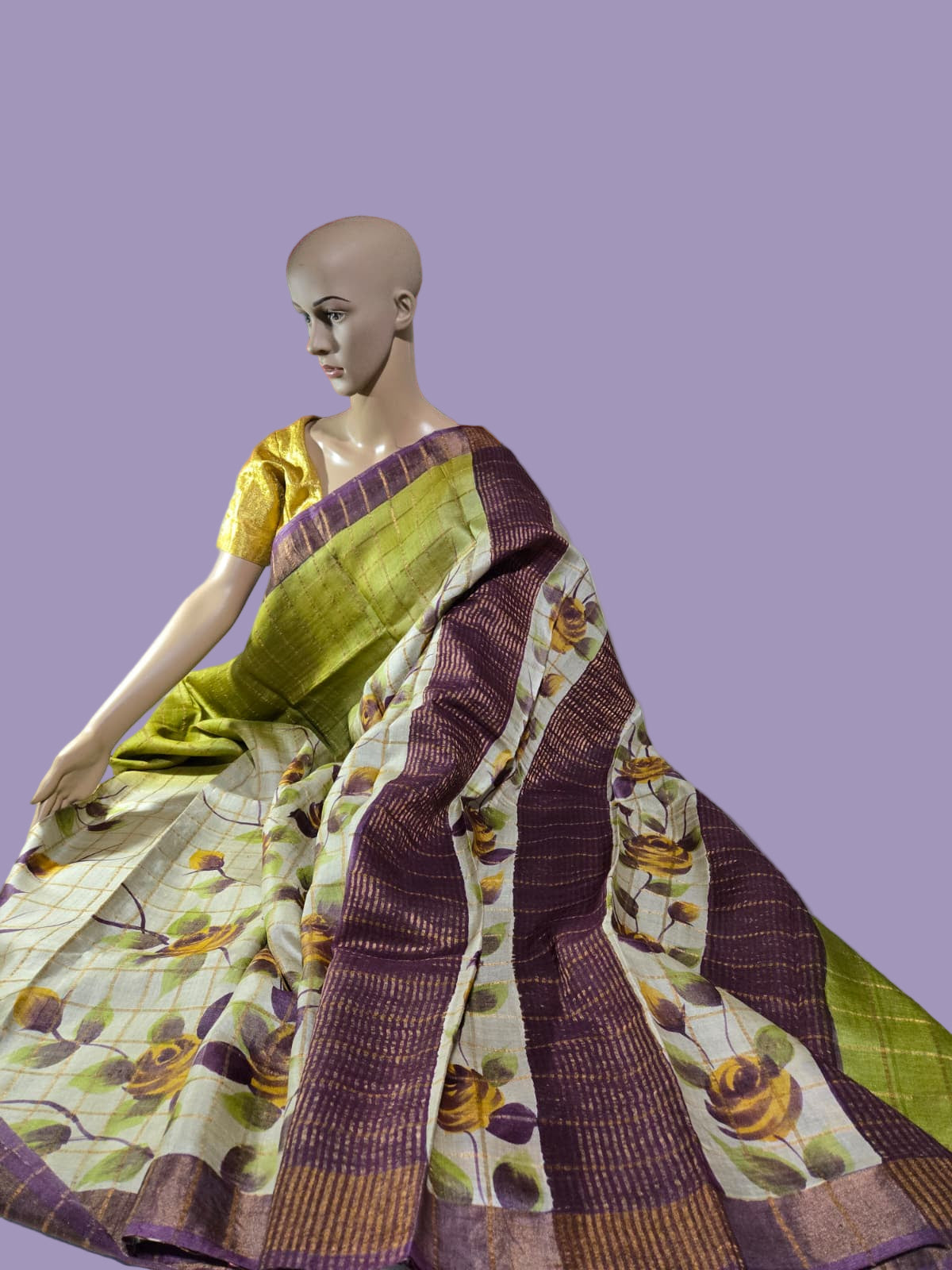 Buy Pure Tussar Gacchi Handloom Silk Saree Buy Saree from USA Green with Silk Mark