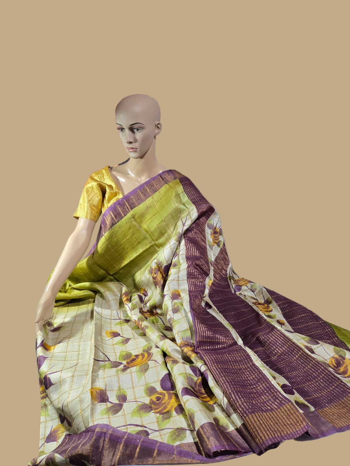 Buy Pure Tussar Gacchi Handloom Silk Saree Buy Saree from USA Green with Silk Mark