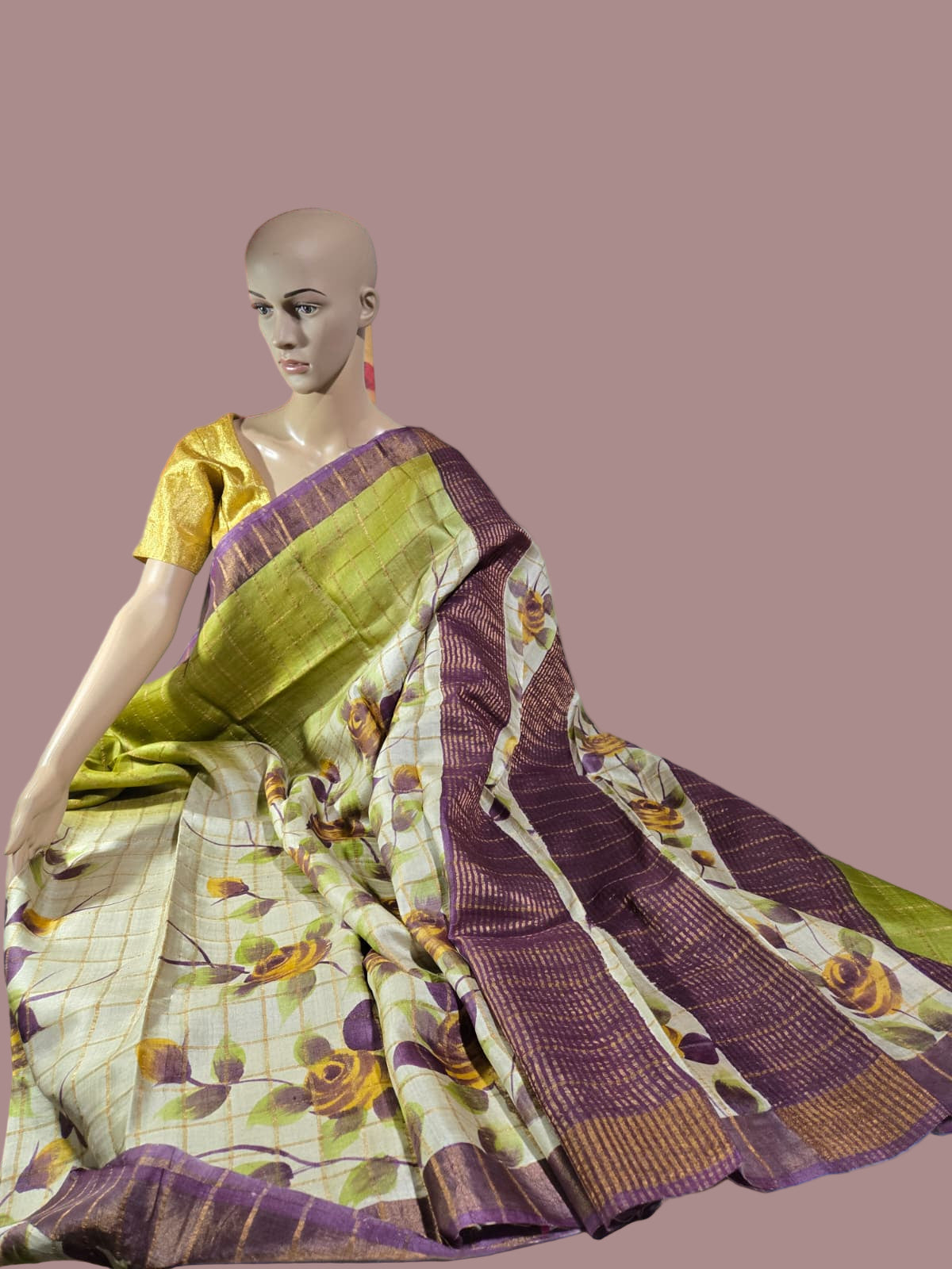 Buy Pure Tussar Gacchi Handloom Silk Saree Buy Saree from USA Green with Silk Mark