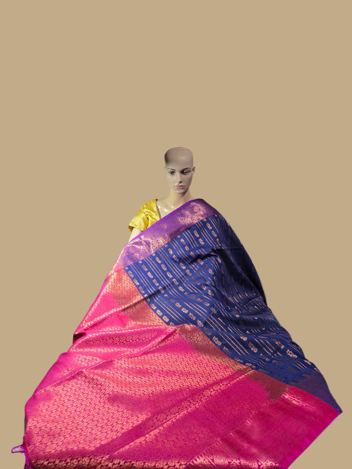 Elegant Semi Kanjeevaram Soft Silk Saree | Buttis Work & Contrast Pallu Online