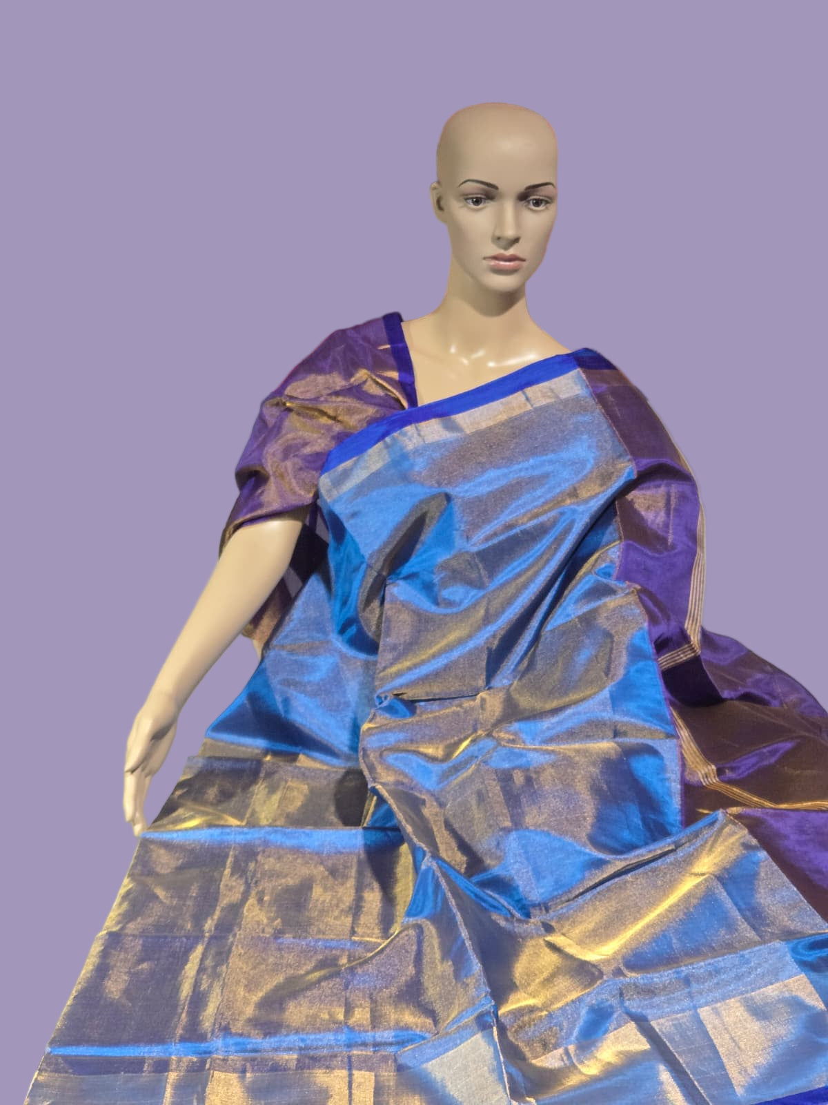 Tissue Silk Saree Handloom Pattu Saree with Dark Blue Blouse