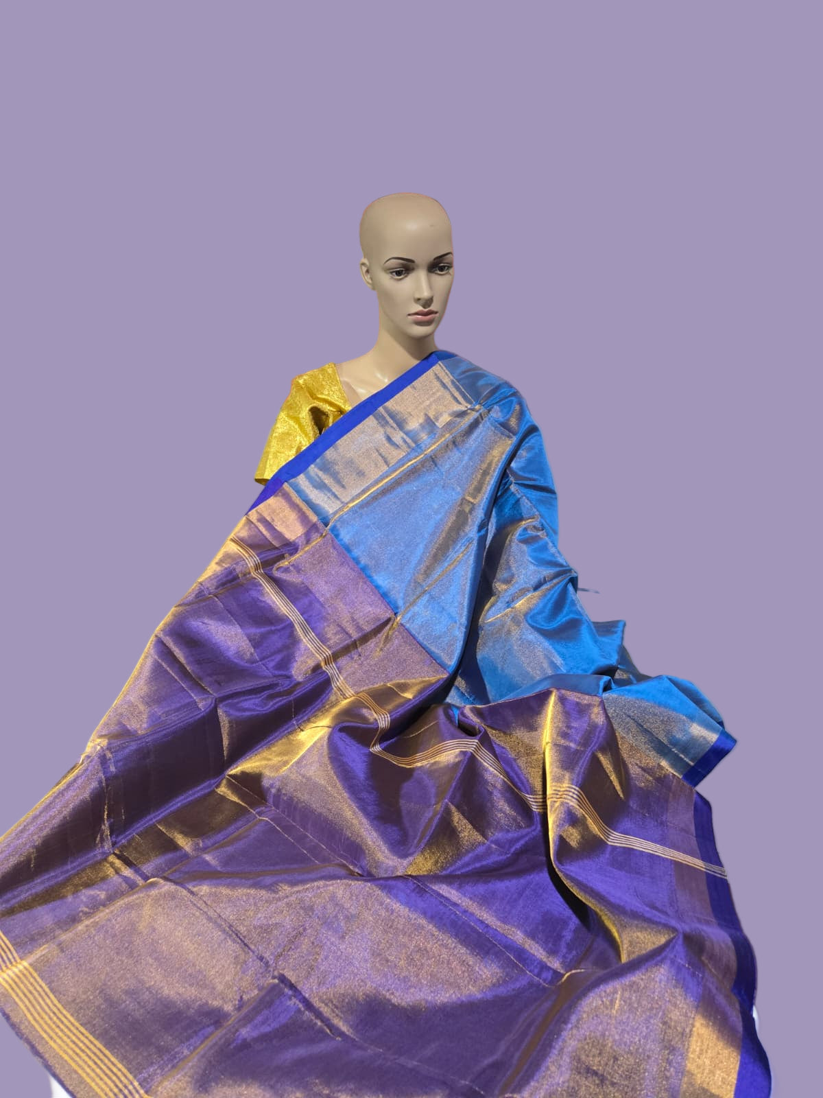 Tissue Silk Saree Handloom Pattu Saree with Dark Blue Blouse