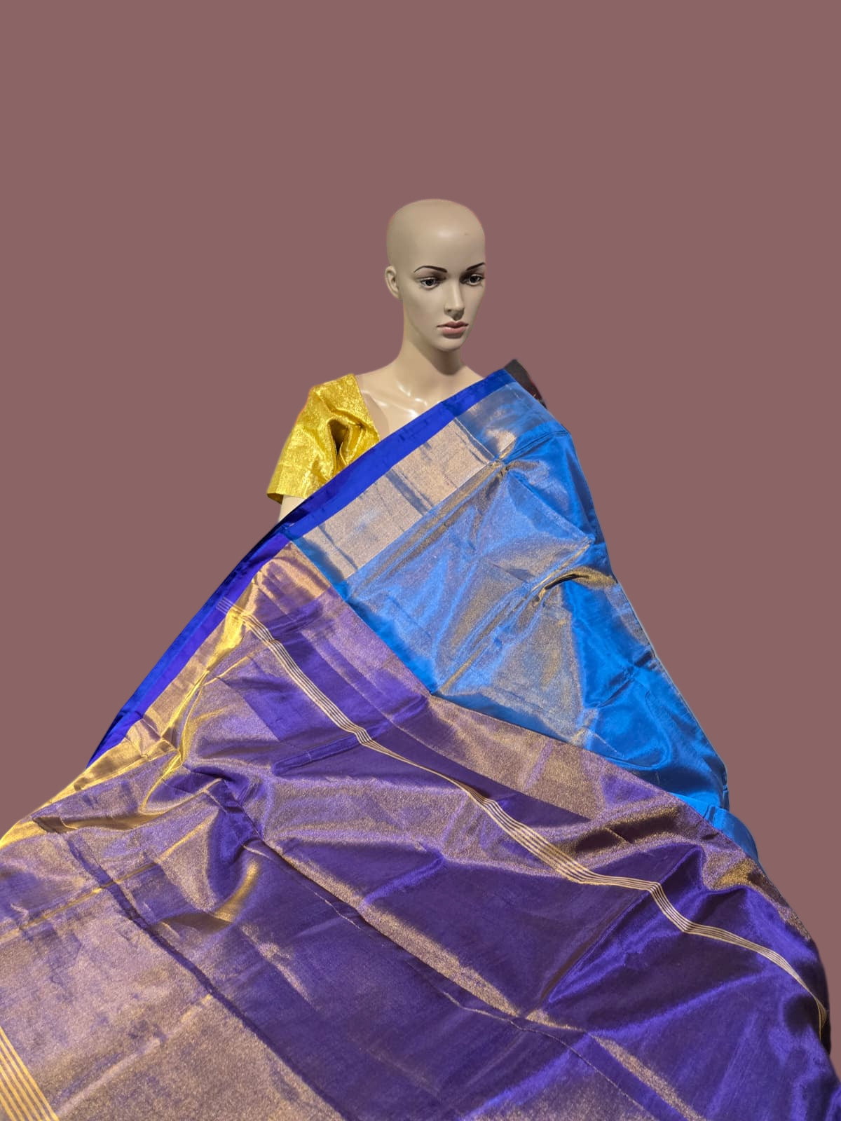 Tissue Silk Saree Handloom Pattu Saree with Dark Blue Blouse