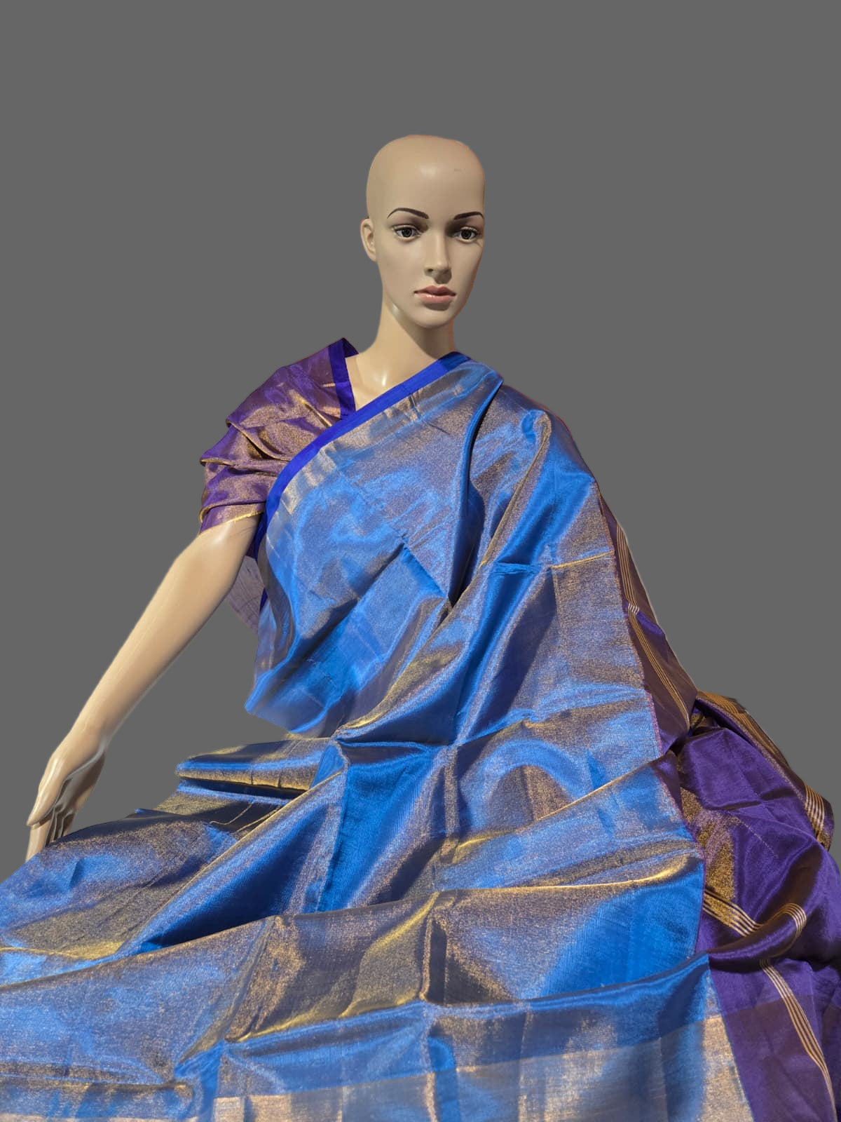 Tissue Silk Saree Handloom Pattu Saree with Dark Blue Blouse