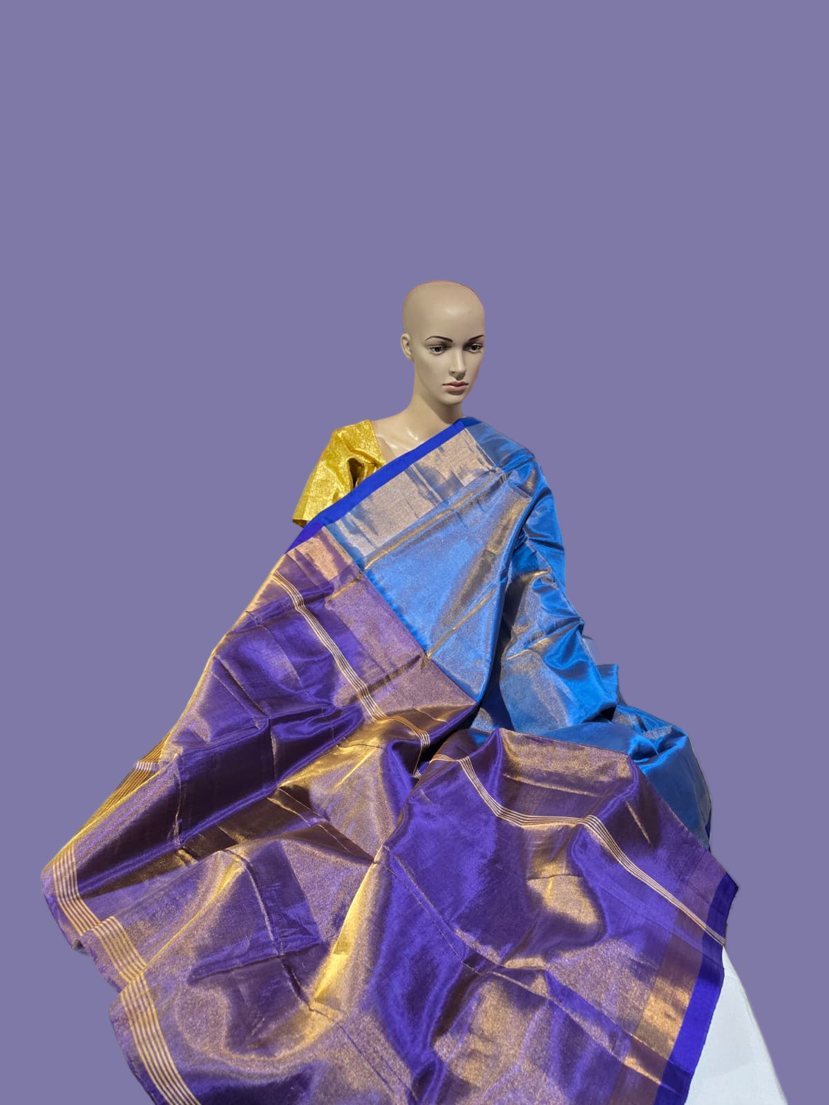 Tissue Silk Saree Handloom Pattu Saree with Dark Blue Blouse
