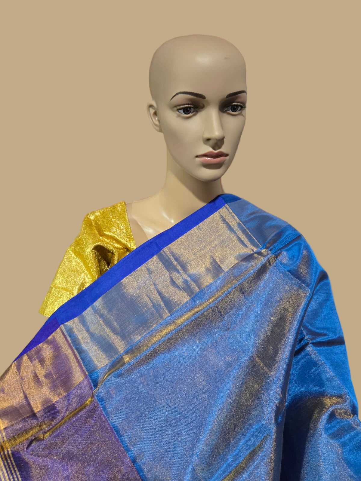 Tissue Silk Saree Handloom Pattu Saree with Dark Blue Blouse