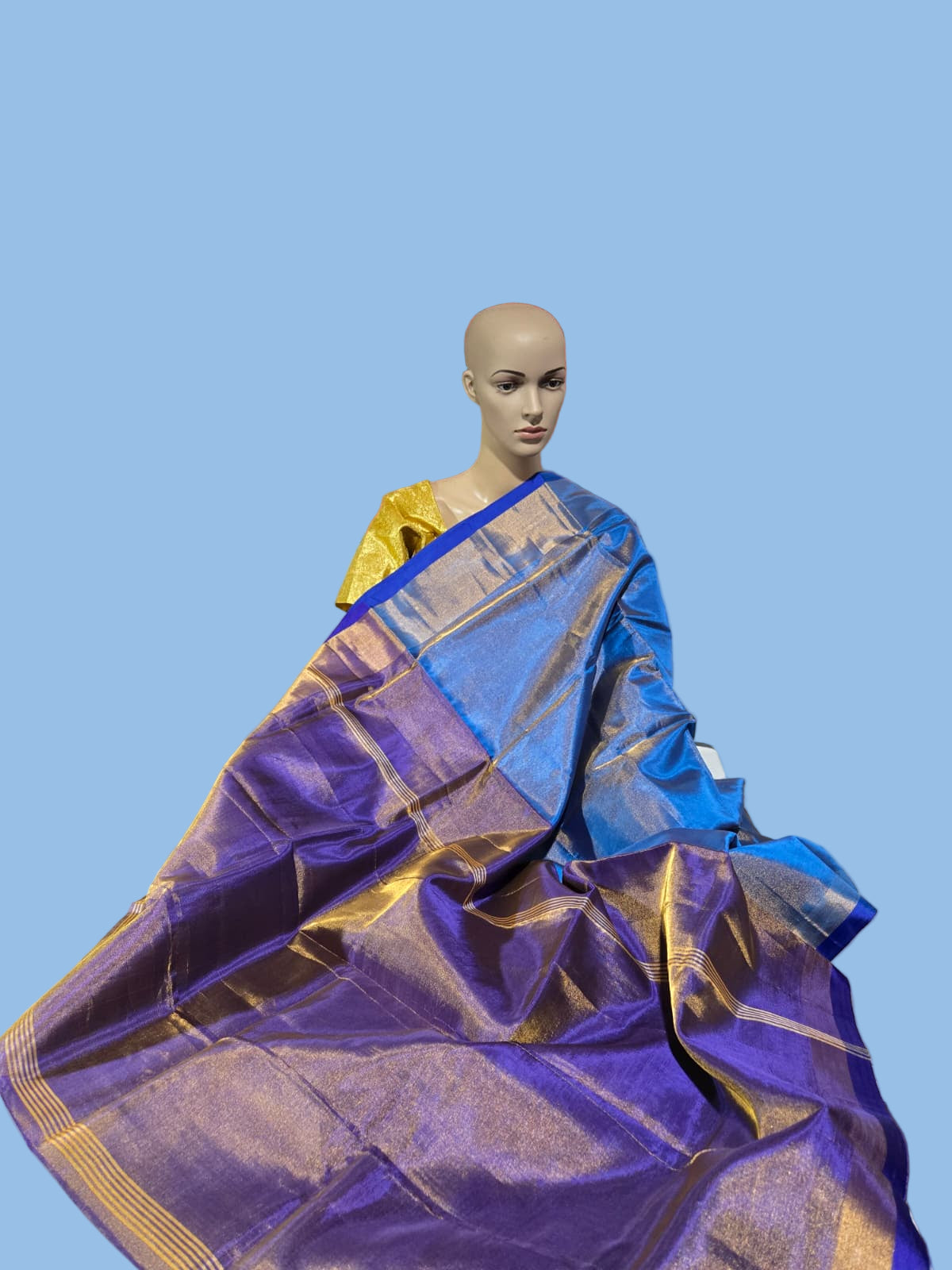 Tissue Silk Saree Handloom Pattu Saree with Dark Blue Blouse