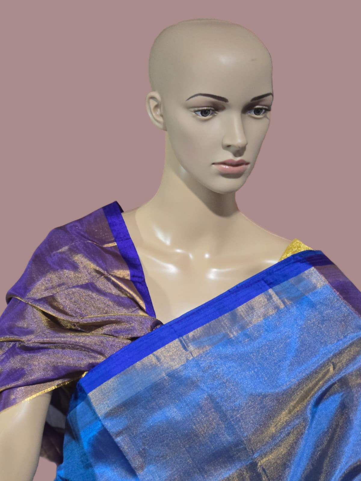 Tissue Silk Saree Handloom Pattu Saree with Dark Blue Blouse