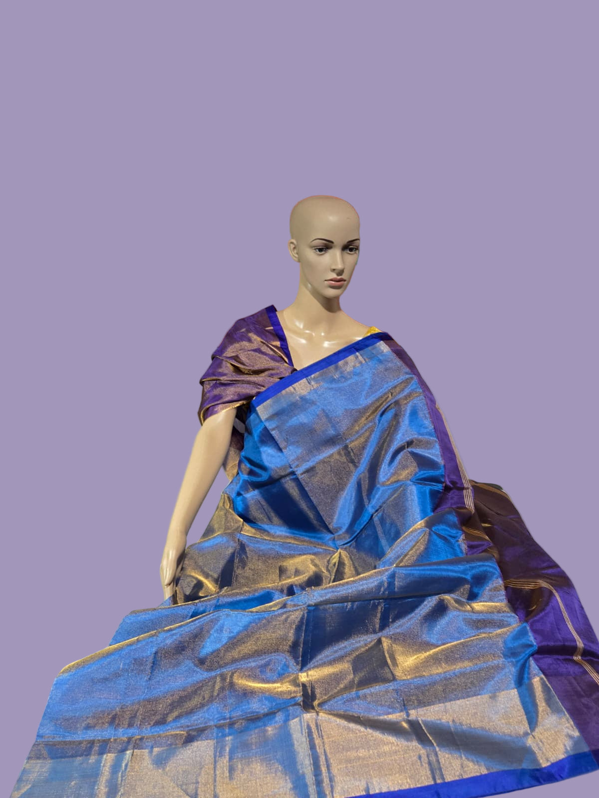 Tissue Silk Saree Handloom Pattu Saree with Dark Blue Blouse