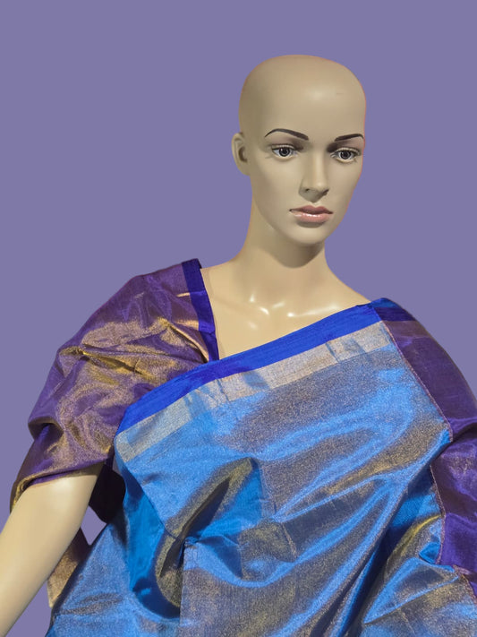 Tissue Silk Saree Handloom Pattu Saree with Dark Blue Blouse