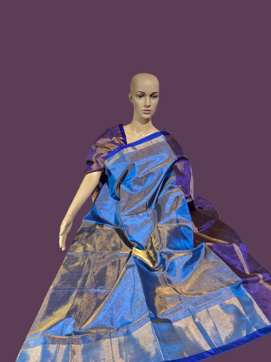 Tissue Silk Saree Handloom Pattu Saree with Dark Blue Blouse