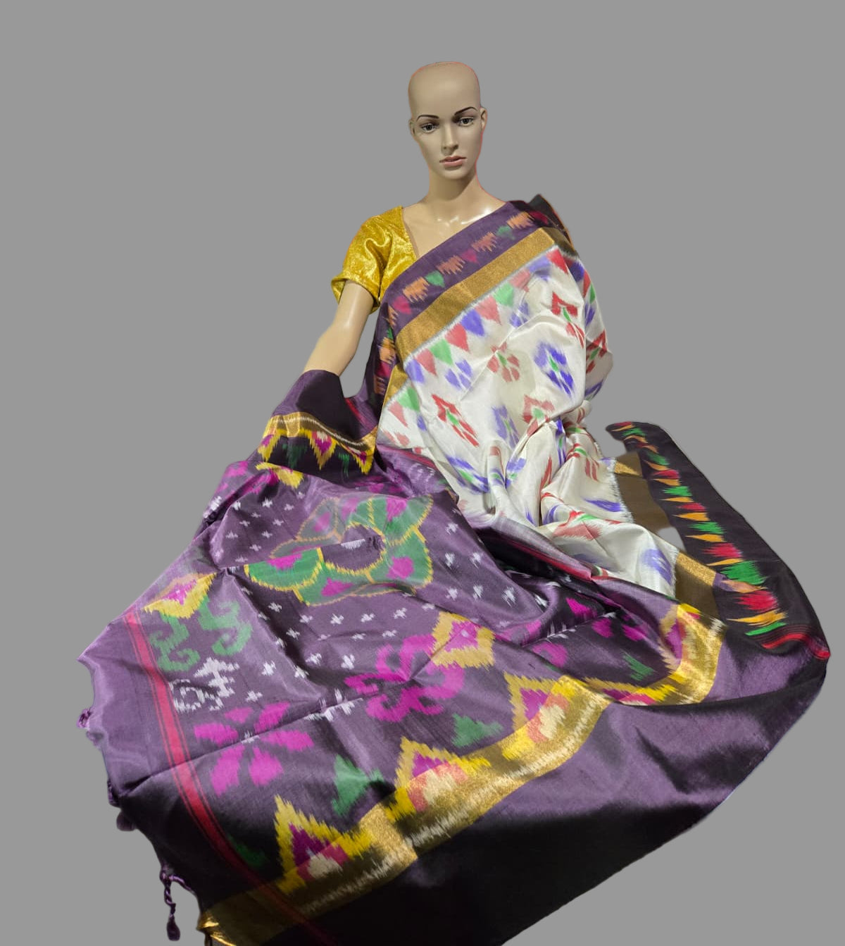 Pure Pattu Soft Silk Double Wrap Pochampalli Pure Silk Saree – Traditional Handwoven Elegance