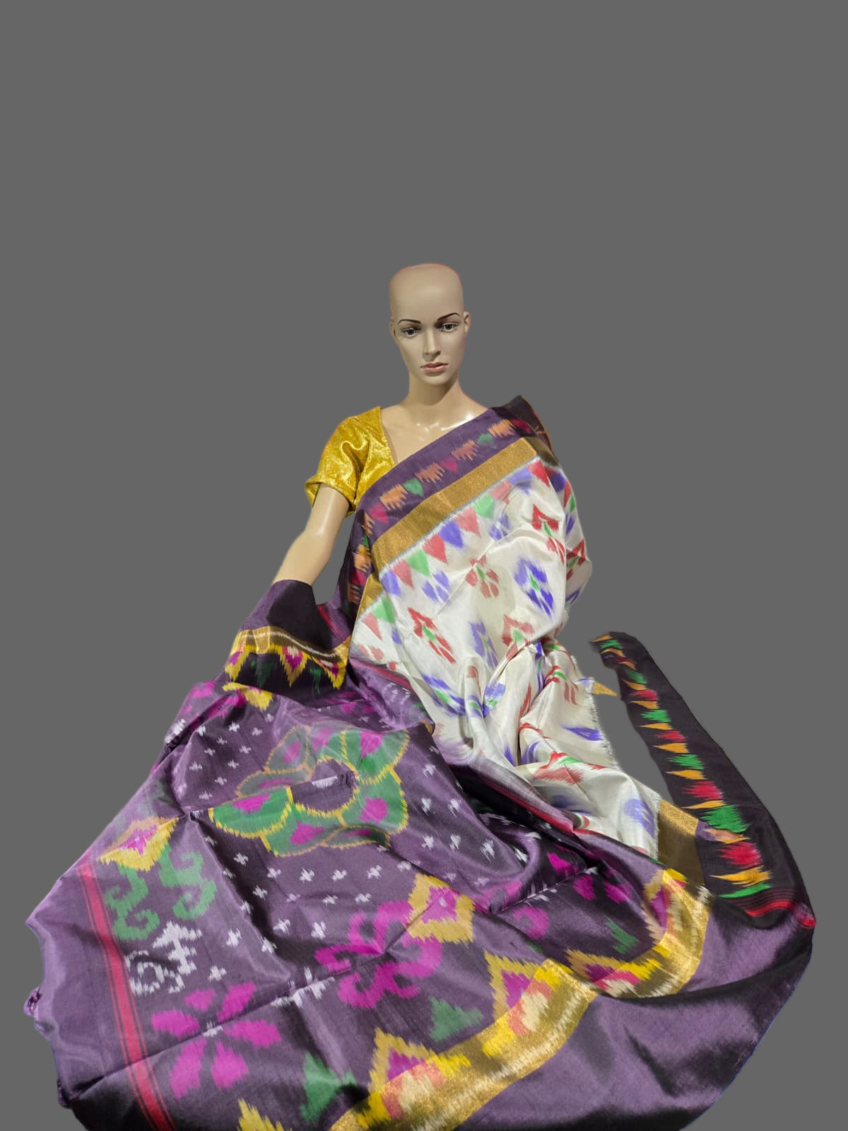 Pure Pattu Soft Silk Double Wrap Pochampalli Pure Silk Saree – Traditional Handwoven Elegance